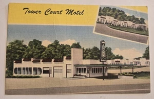 Tower Court Motel US 67 60 Poplar Bluff Missouri linen postcard AS IS Creased W1 - Picture 1 of 4