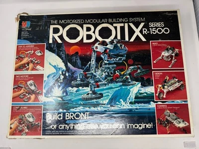 Robotix R-1500 1985 juego de construcción modular motorizado MB casi completo con caja Foto 1 de 4