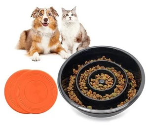 GH Ceramic Slow Feeder Dog Bowl, 3 cups, 2 Pet Flying Discs Included - Black - Picture 1 of 6