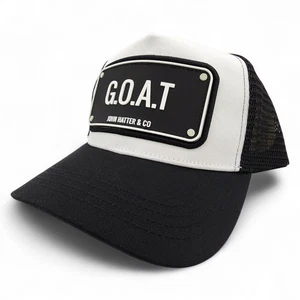 John Hatter & Co Black/White Trucker Hat G.O.A.T RUBBER PLAQUE New without Tag - Picture 1 of 12