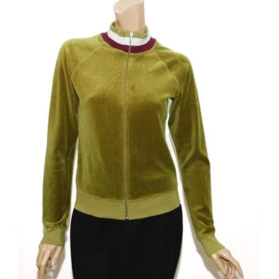 Womens Juicy Couture Velvet Cardigan Sweater M Green Zip Front Made in USA - Image 1 of 2