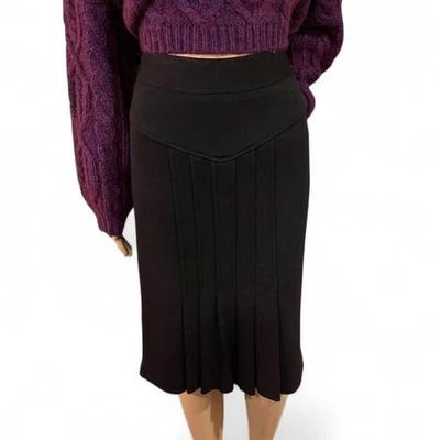 Diane von Furstenberg Black Wool NANETTE Midi Skirt Size 8 Pleated Front Classic - Изображение 1 из 4