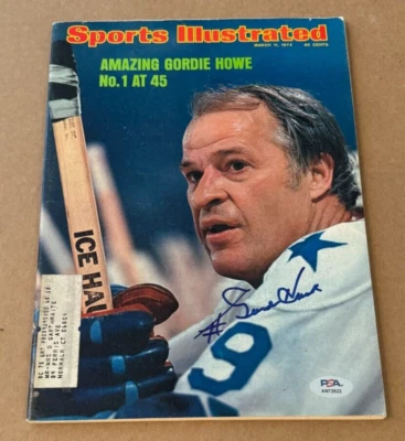 Auténtico certificado de autenticidad firmado por Gordie Howe Sports Illustrated 11 de marzo 1974 PSA/ADN Foto 1 de 2