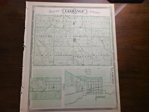 LAGRANGE & ELKHART CO  - ANTIQUE original 1876 Plat Map INDIANA Atlas 17" x 14" - Picture 1 of 8