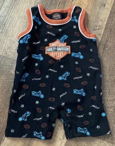 Harley Davidson One Piece Romper 3-6 Months Sleeveless Classic Orange And Black - Picture 1 of 6