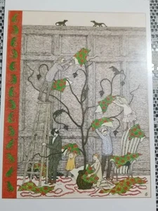 *EINE* Weihnachtskarte Edward Gorey Geschenkpapier Baum Weihnachten Ratten seltsam bizarr - Bild 1 von 3