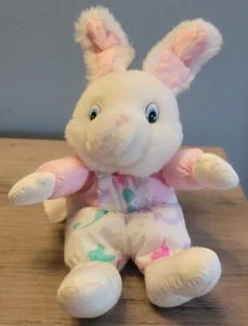 1993 Trendmasters 7" Nylon Bunny Rabbit Pink Splattered Paint Overalls Plush - Picture 1 of 8