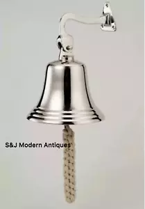 Antique Brass Wall Bell Nickel Vintage Ship School Pub Last Order Dinner Door 6" - Picture 1 of 3