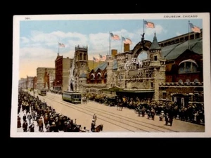 c1920's Chicago Illinois Coliseum, Wabash Ave Trolleys Vintage Postcard - Bild 1 von 2