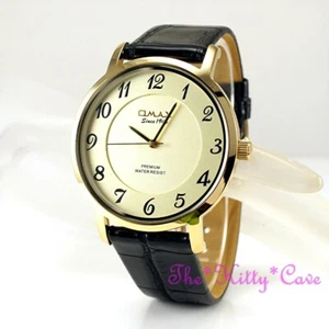 OMAX Clásico Oro Seiko Movt, Negro Cuero, Delgado Hombres Vestido Reloj SX14G12A - Bild 1 von 11