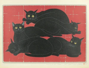 西田忠重 Nishida Tadashige 1998 Original woodblock print "Fellows (R)" 46/50 - Picture 1 of 13