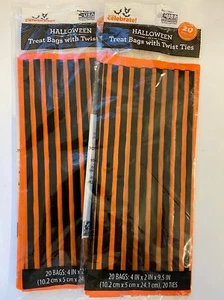 40 (2 packs of 20) Halloween trick or treat bags orange black  striped 4" x 9.5" - Picture 1 of 1