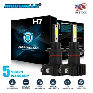 2x H7 LED Headlight Kit 2000W 300000LM High-Low Beam Bulb 6000K Fog Lamp White - Imagen 1 de 12