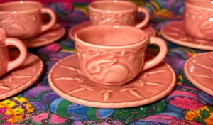 6 Espresso Cup Saucer Sets Bordallo Pinheiro Pink Bunny Carrot Portugal Easter - Picture 1 of 4