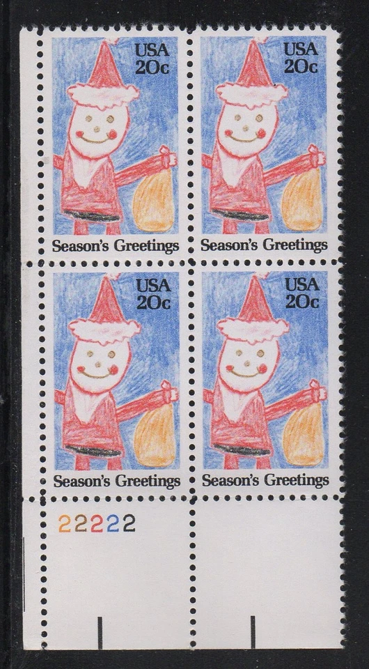 ALLYS STAMPS US Plate Block Scott #2108 20c Christmas Santa [4] MNH F/VF [STK] - Image 1 of 1