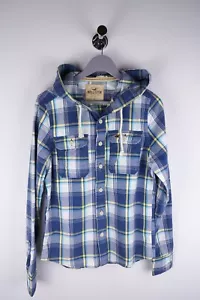 Hollister Men Casual Hoodie Shirt Blue Check Cotton size S - Picture 1 of 6