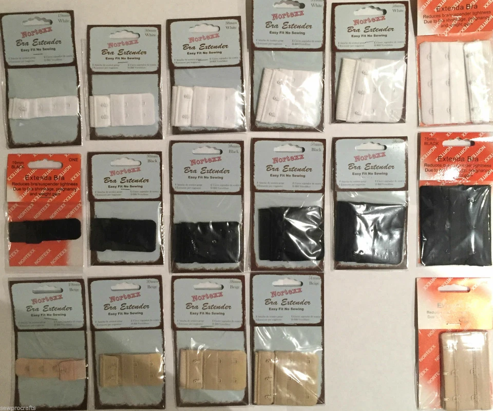 Nortexx Bra Extender 1 Hook 19mm 2 Hook 28mm 2 Hook 38mm 3 Hook 50mm 75mm Black - Image 1 of 1