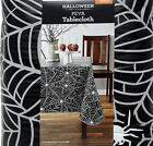 Halloween Spider Web Vinyl Tablecloth 60 x 84 Black White Spooky Spiders NEW