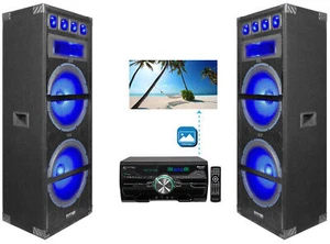 2) Technical Pro Dual 15" 1800w LED Home Theater Speakers+DVD Receiver Amplifier - Picture 1 of 12