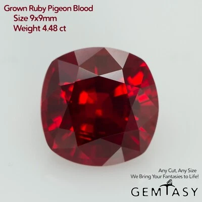 Cut stone - Ruby Pigeon blood Czochralski (Pulled) lab grown, 9x9mm 4.48ct - Image 1 of 4