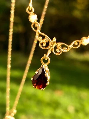Collier Ancien - 18 carats Or jaune, Grenats et Perles naturelles - Photo 1/4