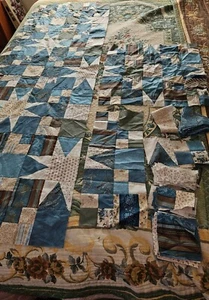Unfinished Patchwork Quilt Top In 3 Pieces & Blocks & Squares,Triangles & Fabric - Picture 1 of 15