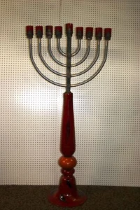  Vintage signierte handgefertigte Glas Menora beschichtetes Silber & Glassteine 72" hoch. - Bild 1 von 6