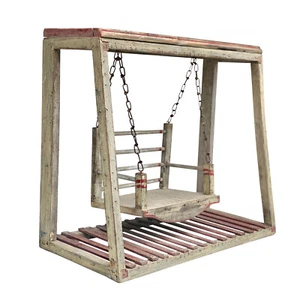 Antike Volkskunst Holz Puppengröße Garten Landschaft Schaukel - Bild 1 von 10