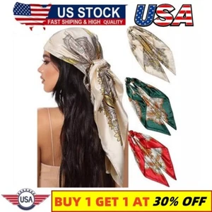 35”Large Square Satin Head Scarf 3Pcs Satin Hair Scarves Silk Scarf Headscarf - Picture 1 of 8