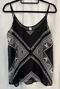 Old Navy Sheer Polyester Black/White Adjustable Strap Tank Top Size Medium - Picture 1 of 7