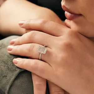 Rectangular Princess Cut Diamond Cluster Ring - Picture 1 of 7