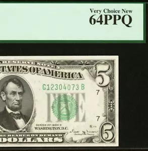 1934B $5 Federal Reserve Note PCGS 64PPQ - Vinson Signature - Chicago - Picture 1 of 4