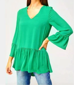 Very Womens Green Blouse Frilled Top UK14 EU42 £22 Y2K Boho High Low Tunic N3 - Picture 1 of 4