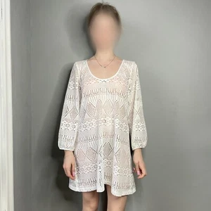 Ralph Lauren White Crochet Sheer Beach Cover-Up Dress Boho Tunic – Size L - Picture 1 of 15