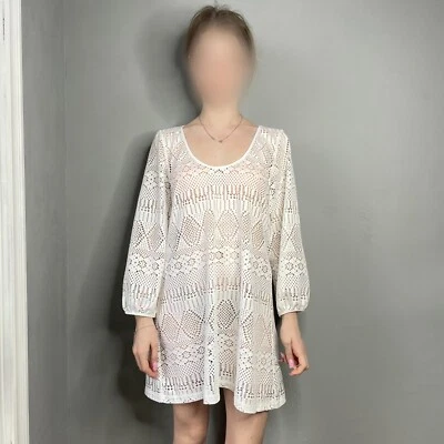 Robe de plage transparente au crochet blanc Ralph Lauren tunique bohème - tai... - Photo 1/4