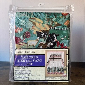 Vtg Kmart Barndance Cows Farmyard Tailored Tier & Swag Set Curtains 58" x 36" - Picture 1 of 12