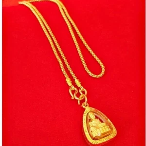 Anhänger Halskette 24K vergoldet Glücksbringer Geschenk Luang Pu Thuat Thai Buddha Amu - Bild 1 von 4