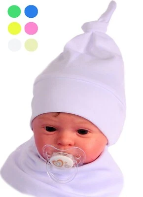 Erstlingsmütze Baby Mütze Mützchen Zipfelmütze Knotenmütze für Neugeborene - Bild 1 von 3