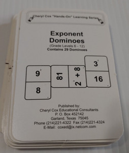 hands on Learning Exponent Dominoes Cards grade 6-12  for at risk students