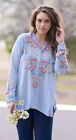 Johnny Was Lesina Chalis rayon embroidered sky blue blouse S