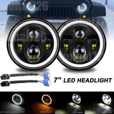 Par de faros LED redondos de 7 pulgadas ojos de ángulo halo para Jeep Wrangler JK CJ TJ LJ Foto 1 de 4