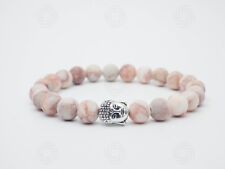 Silver Buddha Rhodonite Bracelet Stone Buddhist Reiki Bead Meditation Gift UK