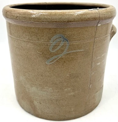 古董 19 世纪蜂刺盐釉 2 加仑石器罐 - 修复 — 第 1/4 张图片