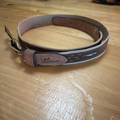 Cinturón Deportivo Mundial Para Hombre Talla 34 Marrón Marlin Pez Bordado Cuero EE. UU. Foto 1 de 4