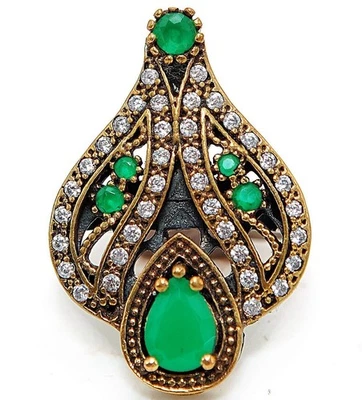 Ottoman Empire Style 5CT Treated Emerald 925 Sterling Silver Ring Sz 8 H2-4 - Image 1 of 3