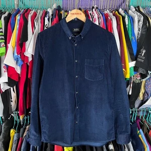 APC Corduroy Velvet Blue Button Shirt Size M - Picture 1 of 6