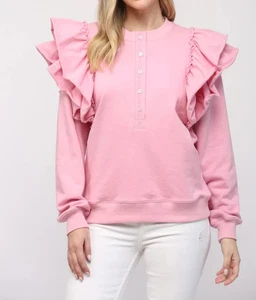 NEW $92 FATE Caroline Pink Ruffled Women's Sweatshirt Top Pullover SZ M - Picture 1 of 1