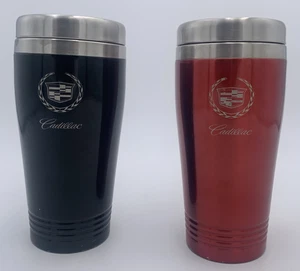 Collectable Cadillac Stainless Steel Tumbler Set Black & Red 7” Tall Coffee Cups - Picture 1 of 4