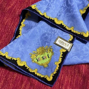 Versace Unused Cotton Handkerchief Embroidered Logo Blue 52cm - Picture 1 of 7