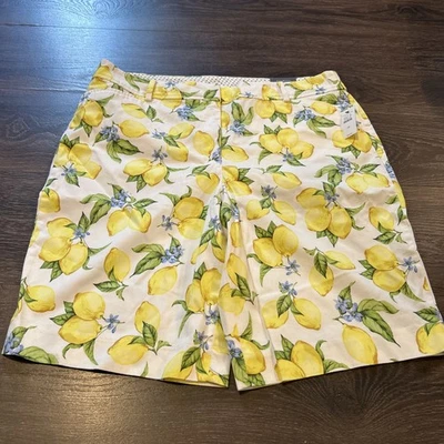 NUEVO CON ETIQUETAS Pantalones Cortos Talbots Perfectos Flor de Limón 10.5” Talla 14 Floral Primavera Verano Hoja Foto 1 de 4